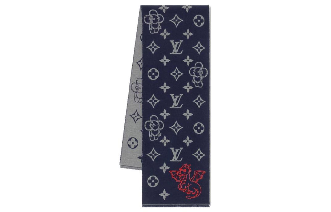 Louis Vuitton Pattern Print Wool Scarf  Navy Blue M79189 圖 2