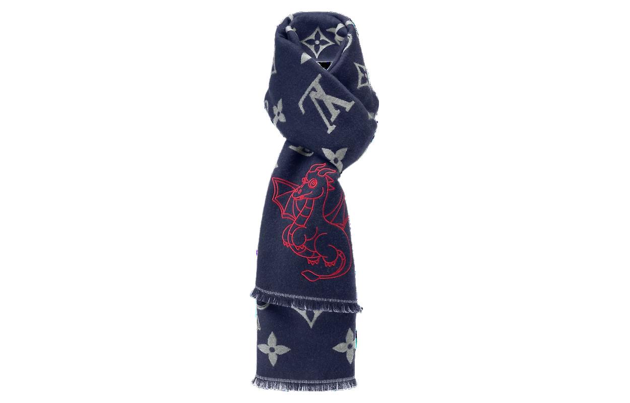 Louis Vuitton Pattern Print Wool Scarf  Navy Blue M79189 圖 3