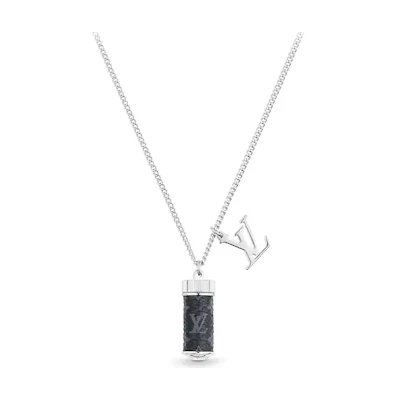 Louis Vuitton Perfume Bottle Necklace Silver Unisex Couple 牛皮 M63641