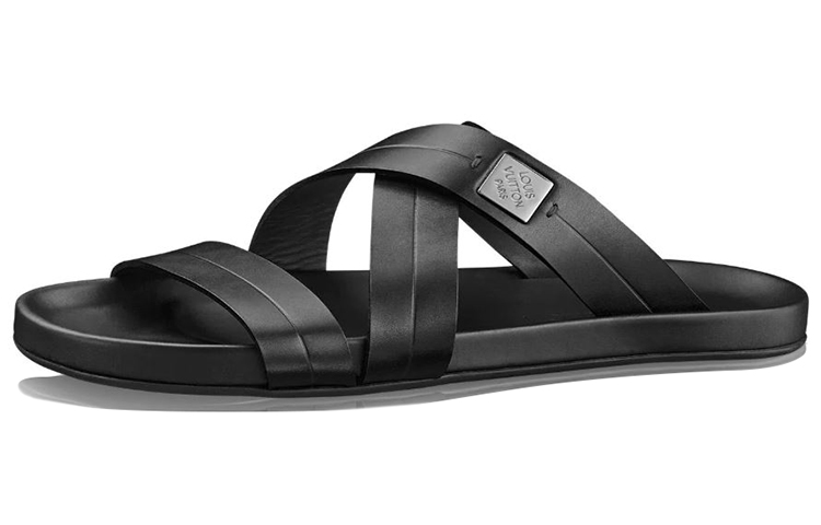 LV Pioneer 'Black Plain Calfskin Slipper'
