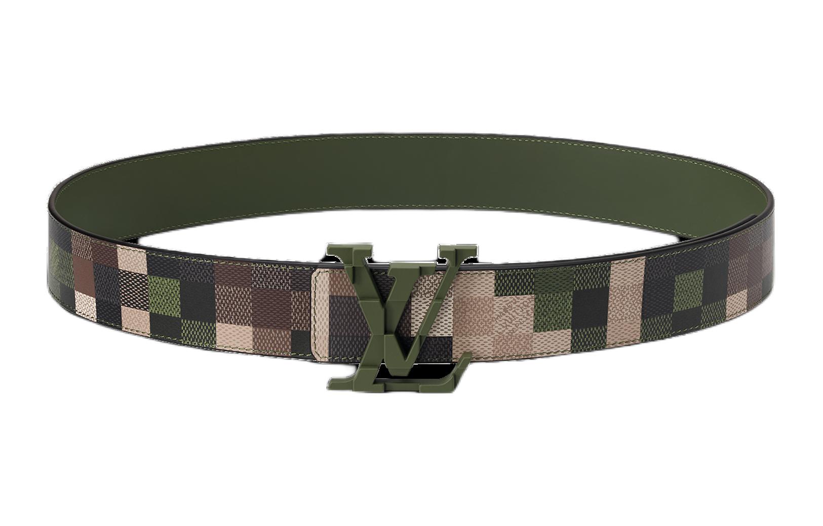 LOUIS VUITTON Pixel Pattern Leather Belt Green 4CM for Men. M8470