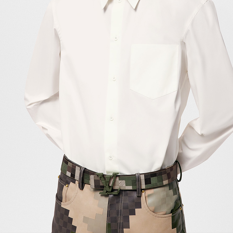 Shop LOUIS VUITTON Ikat Pixel Sabuk Kulit Hijau 4CM Pria. M8470