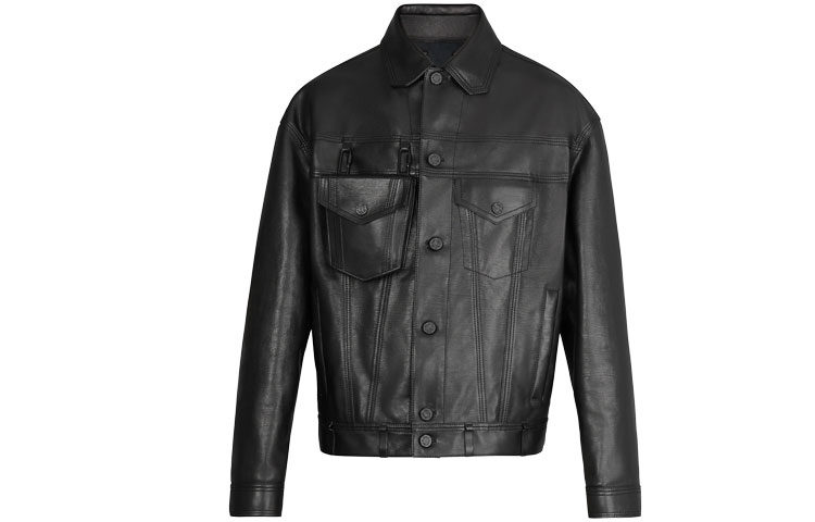 Louis Vuitton Pocket Chain Denim Leather Jacket Black 1A5ZUF