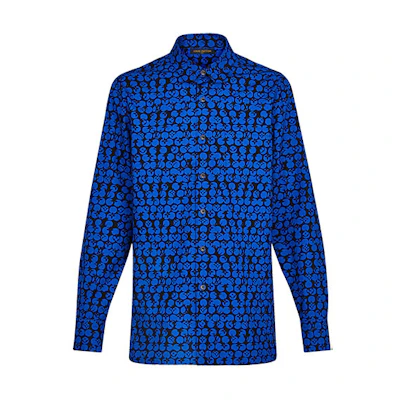 LOUIS VUITTON Polka Dot Logo Printed Long Sleeve Shirt Blue 1A5DA8