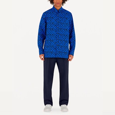 루이 비통 도트 로고 프린트 블루 긴팔 셔츠 1A5DA8 Lookbook 루이 비통 도트 로고 프린트 블루 긴팔 셔츠 1A5DA8
