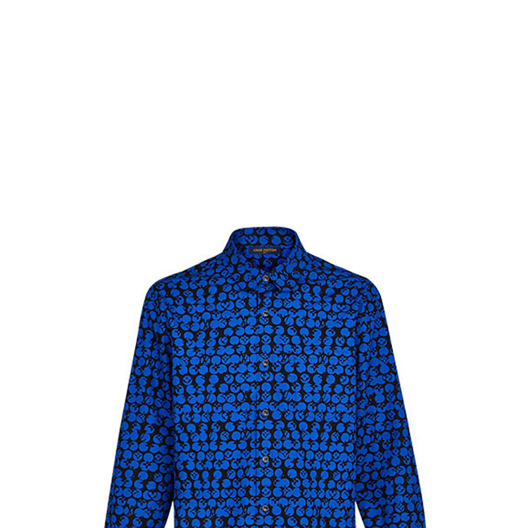 Sizing 루이 비통 도트 로고 프린트 블루 긴팔 셔츠 1A5DA8
