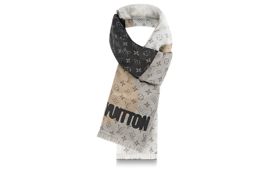 LOUIS VUITTON Portrait Print Wool Scarf Unisex Couple Style Multicolor M79123