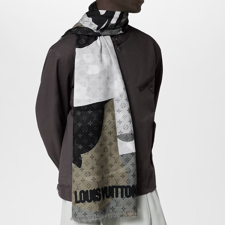 LOUIS VUITTON Portrait Print Wool Scarf Unisex Couple Style Multicolor M79123 圖 5