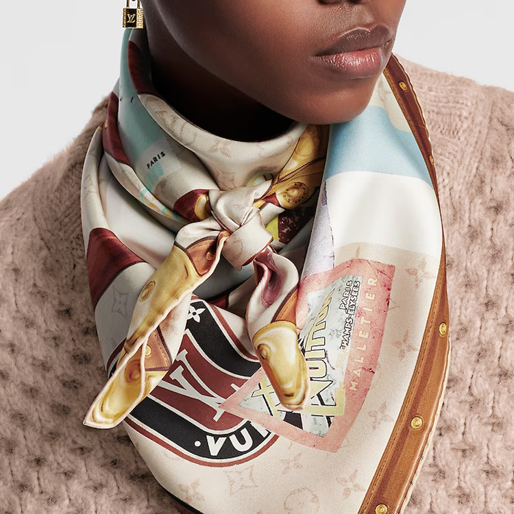 LOUIS VUITTON Printed Silk Scarf Brown Unisex Couples Design M79759 圖 4