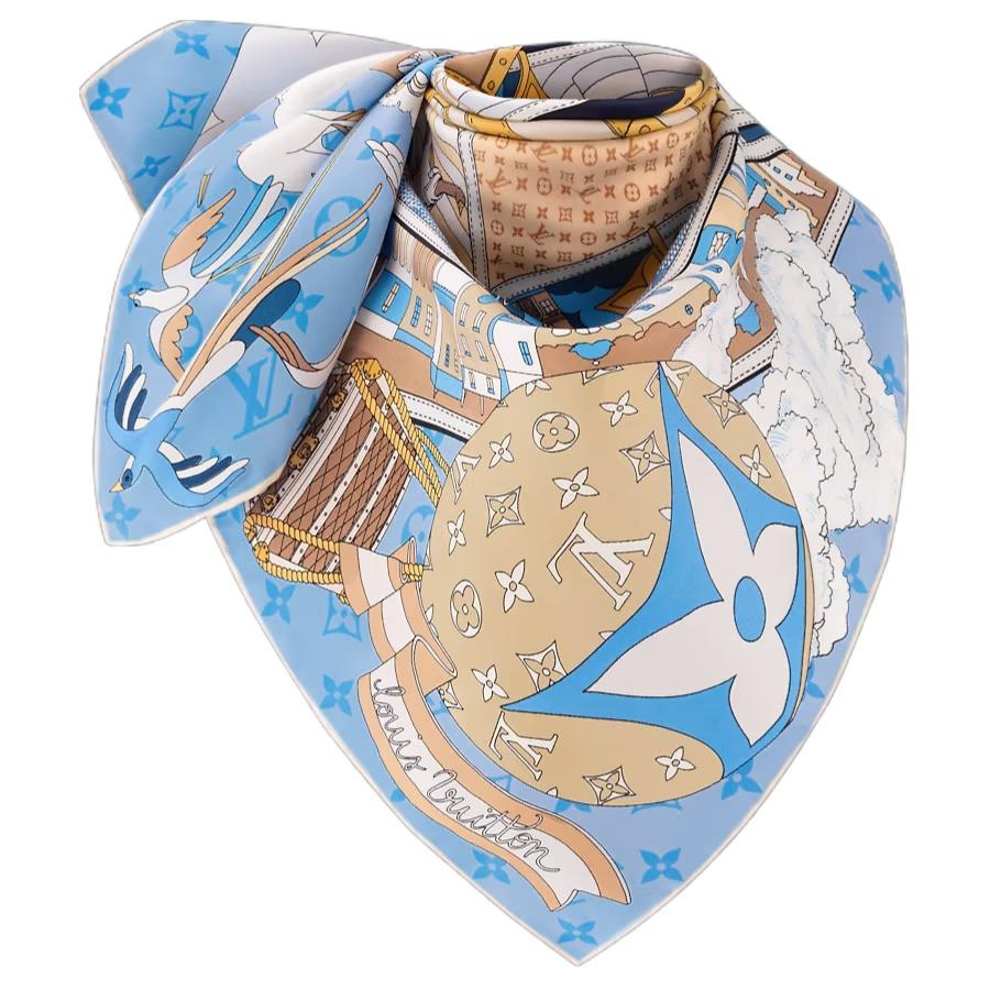 LOUIS VUITTON Printed Silk Scarf Unisex Couple Style Blue M79836 圖 2