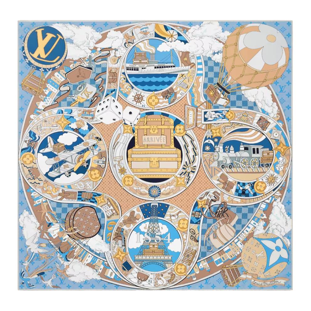 LOUIS VUITTON Printed Silk Scarf Unisex Couple Style Blue M79836 圖 3