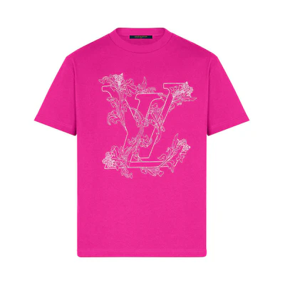 Louis Vuitton Red Crewneck Logo Floral Embroidery T-shirt 1A8A97