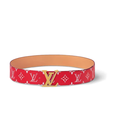 Louis Vuitton Red Leather Logo Belt for Men 4CM Width M8457U