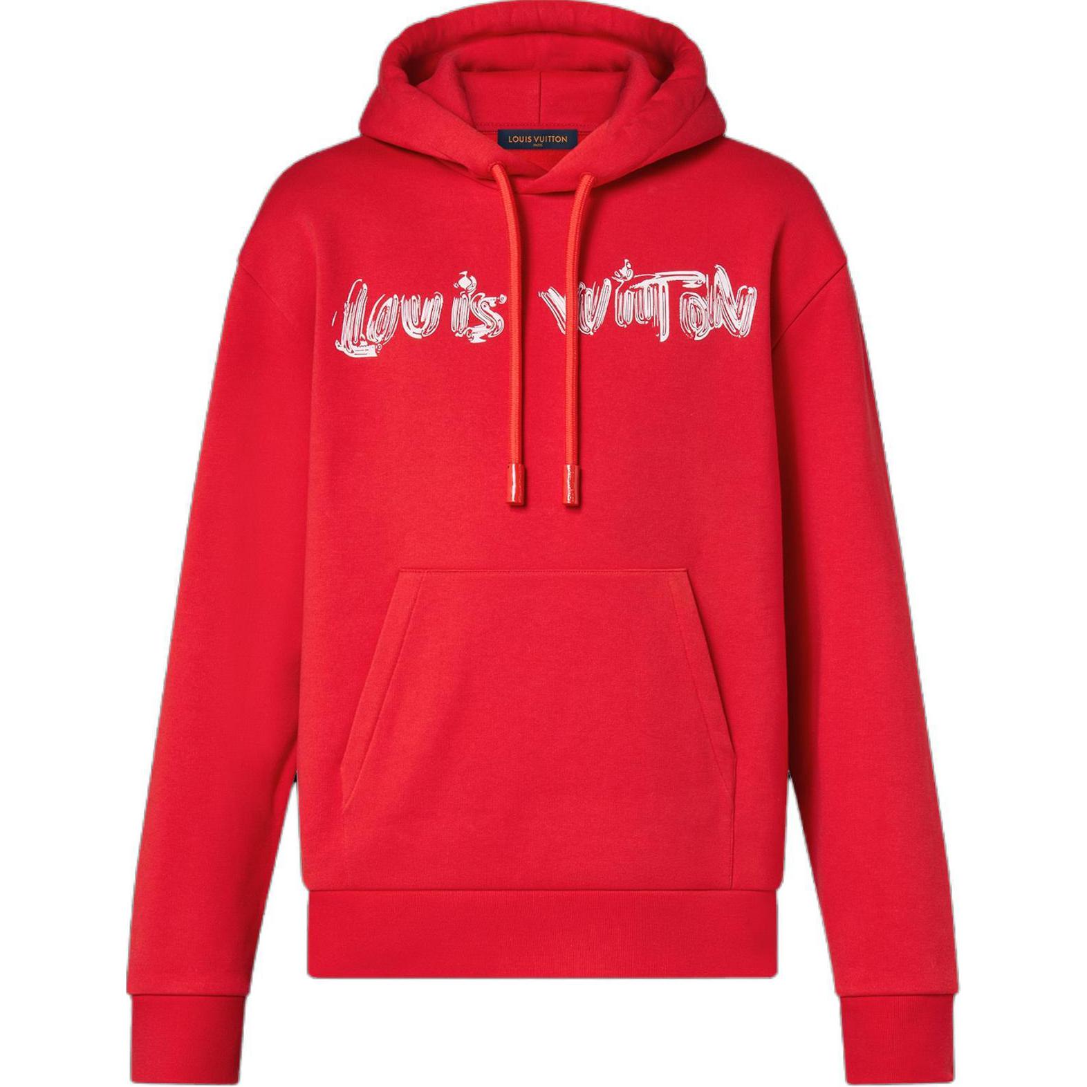 Louis Vuitton Red Monogram Print Hoodie Menswear 1AF373