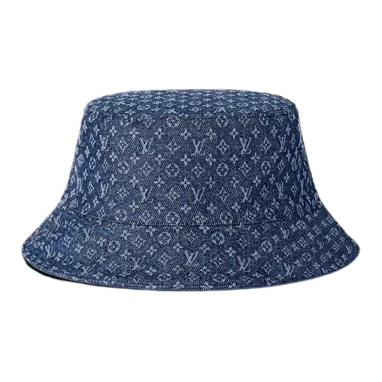 Lookbook LOUIS VUITTON Topi Bucket Reversible Katun Denim Biru Pria. M7705L