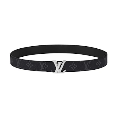 LOUIS VUITTON Reversible Leather and Coated Canvas Belt Black 3CM Wide M4049Q