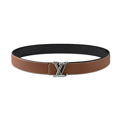 LOUIS VUITTON Reversible Leather Belt Brown 35CM with LV Rope Buckle M4137U