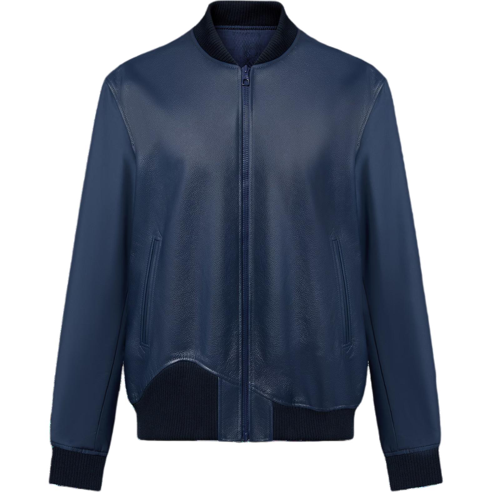 Louis Vuitton Reversible Leather Nylon Blouson Zip-Up Jacket Navy Blue 1AFPX7