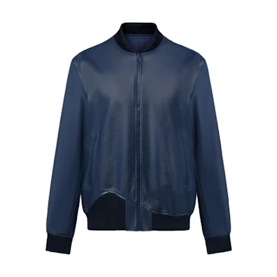 Louis Vuitton Reversible Leather Nylon Blouson Zip-Up Jacket Navy Blue 1AFPX7