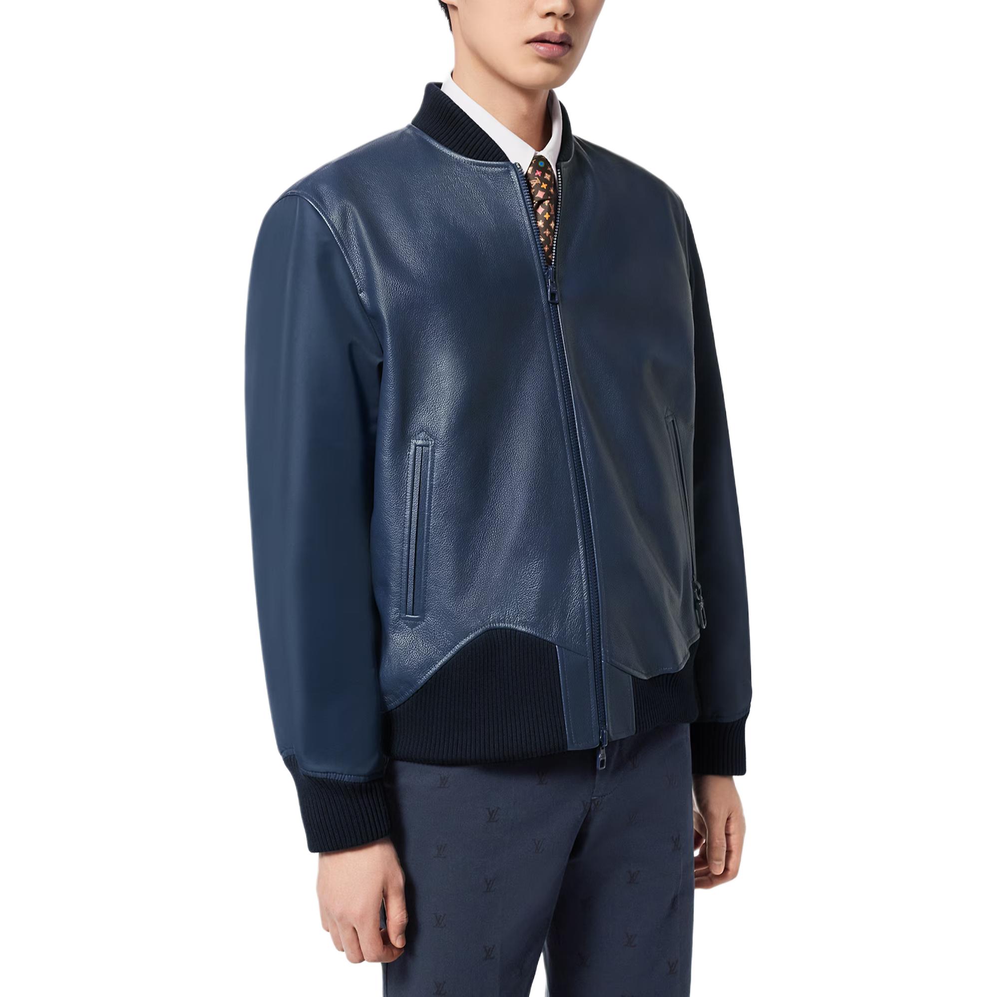 Shop Louis Vuitton 可翻轉皮革尼龍拉鍊外套 海軍藍 1AFPX7