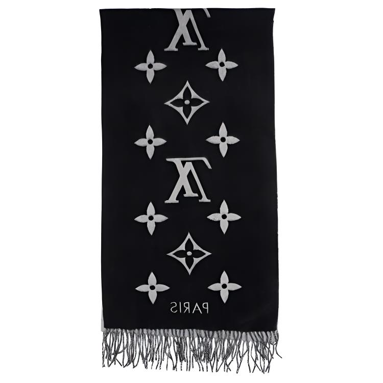 LOUIS VUITTON Reykjavik Reversible Cashmere Tassel Scarf Gray/Black Unisex M71040