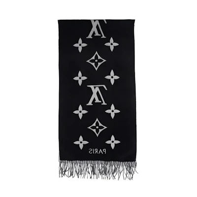 LOUIS VUITTON Reykjavik Reversible Cashmere Tassel Scarf Gray/Black Unisex M71040