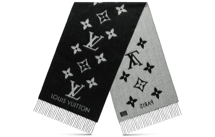 LOUIS VUITTON Reykjavik Reversible Cashmere Tassel Scarf Gray/Black Unisex M71040 圖 2