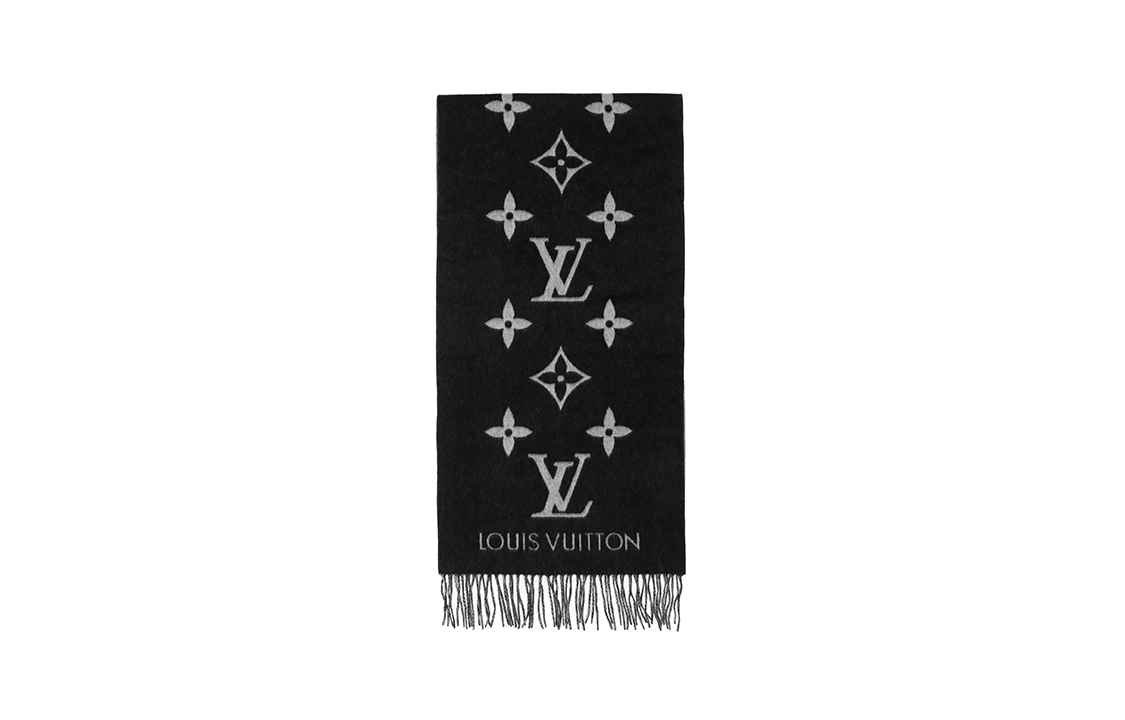 LOUIS VUITTON Reykjavik Reversible Cashmere Tassel Scarf Gray/Black Unisex M71040 圖 4