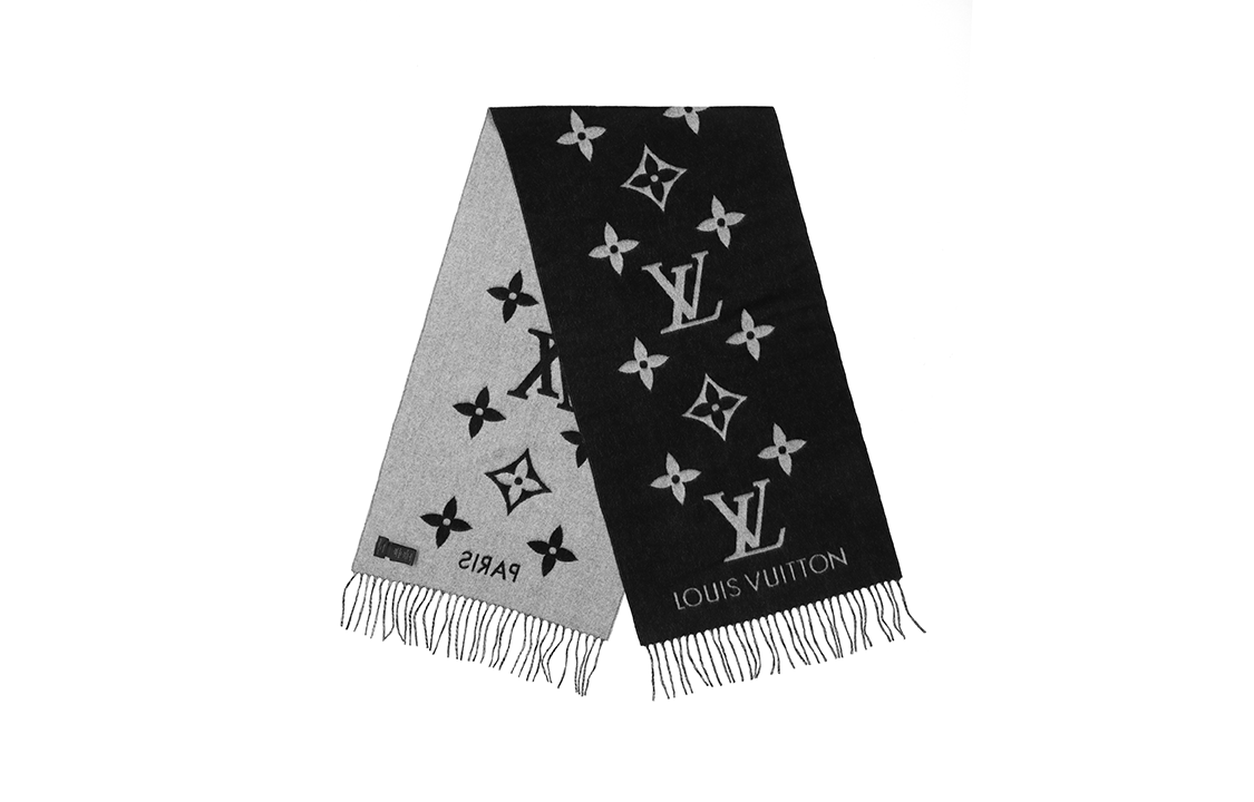 LOUIS VUITTON Reykjavik Reversible Cashmere Tassel Scarf Gray/Black Unisex M71040 圖 5