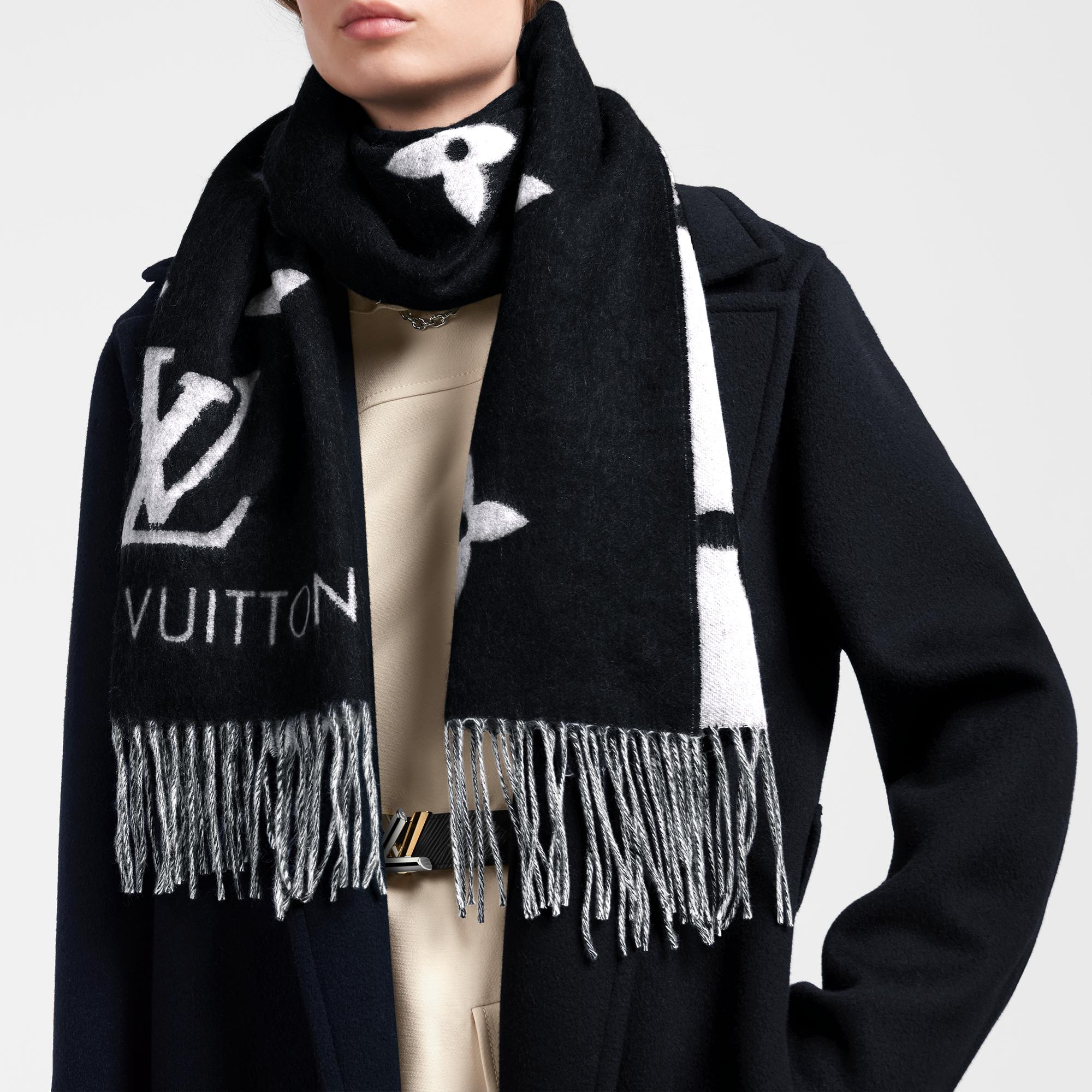 LOUIS VUITTON Reykjavik Reversible Cashmere Tassel Scarf Gray/Black Unisex M71040 圖 6