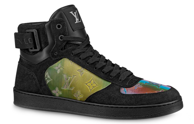 Order Louis Vuitton Rivoli Ankle Sneakers ''Schwarz mit bunten Monogramm-Patches'' 1A5I47