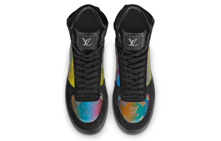 Shop Louis Vuitton Rivoli Ankle Sneakers ''Schwarz mit bunten Monogramm-Patches'' 1A5I47