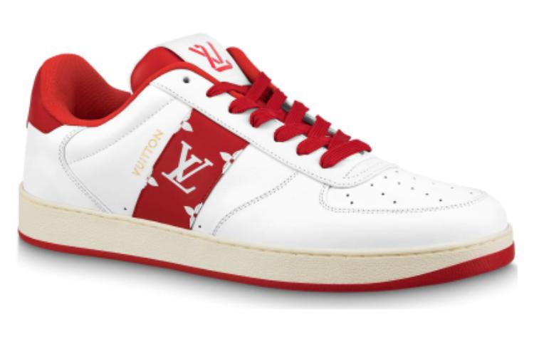 Order Louis Vuitton Rivoli Sneakers 'Putih dengan Sabuk Samping Monogram Merah' 1AAV9J
