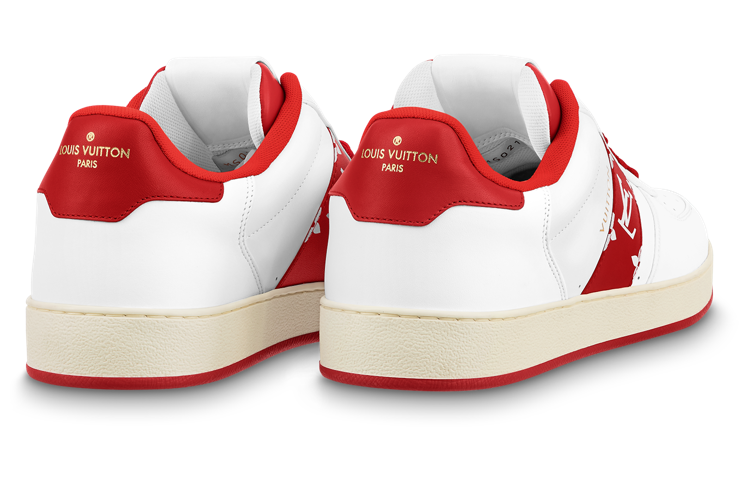 Lookbook Louis Vuitton Rivoli Sneakers 'Putih dengan Sabuk Samping Monogram Merah' 1AAV9J
