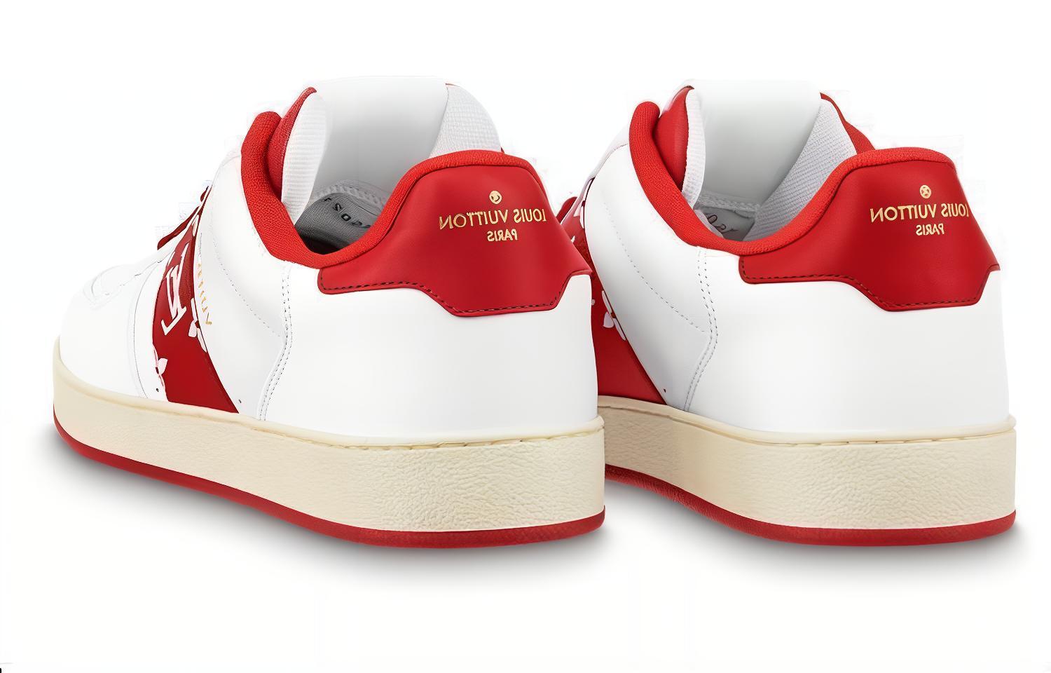 Shop Louis Vuitton Rivoli Sneakers 'Putih dengan Sabuk Samping Monogram Merah' 1AAV9J