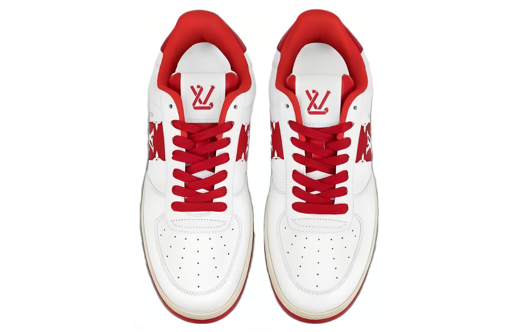 Purchase Louis Vuitton Rivoli Sneakers 'Putih dengan Sabuk Samping Monogram Merah' 1AAV9J