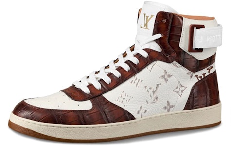 路易威登 Rivoli 短鱷紋高筒 時尚板鞋 男款 白棕 Buy 路易威登 Rivoli 短鱷紋高筒 時尚板鞋 男款 白棕