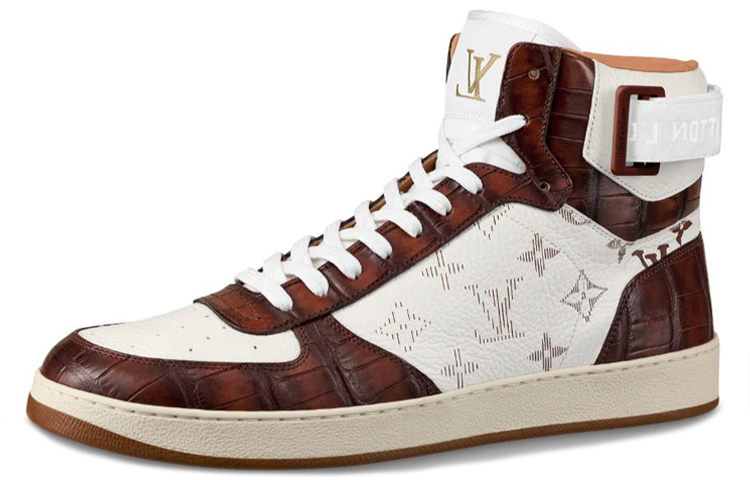 Louis Vuitton Rivoli White Brown 'Short Croc Print High-Top Fashion Sneaker' 1A5I2T