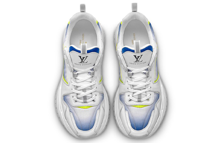 Lookbook 루이비통 런 어웨이 펄스 스니커즈 (화이트 블루 네온 옐로우) 1A5YL6