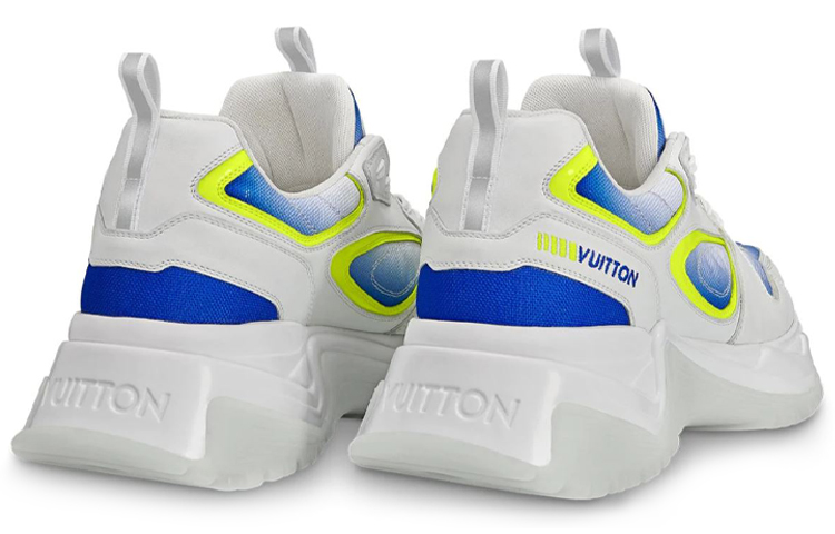Shop 루이비통 런 어웨이 펄스 스니커즈 (화이트 블루 네온 옐로우) 1A5YL6