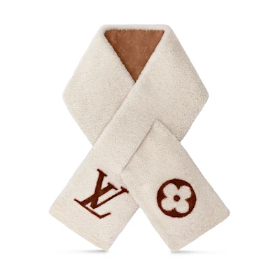 Louis Vuitton Shearling Logo Scarf Beige Unisex Winter Couple Style M77055