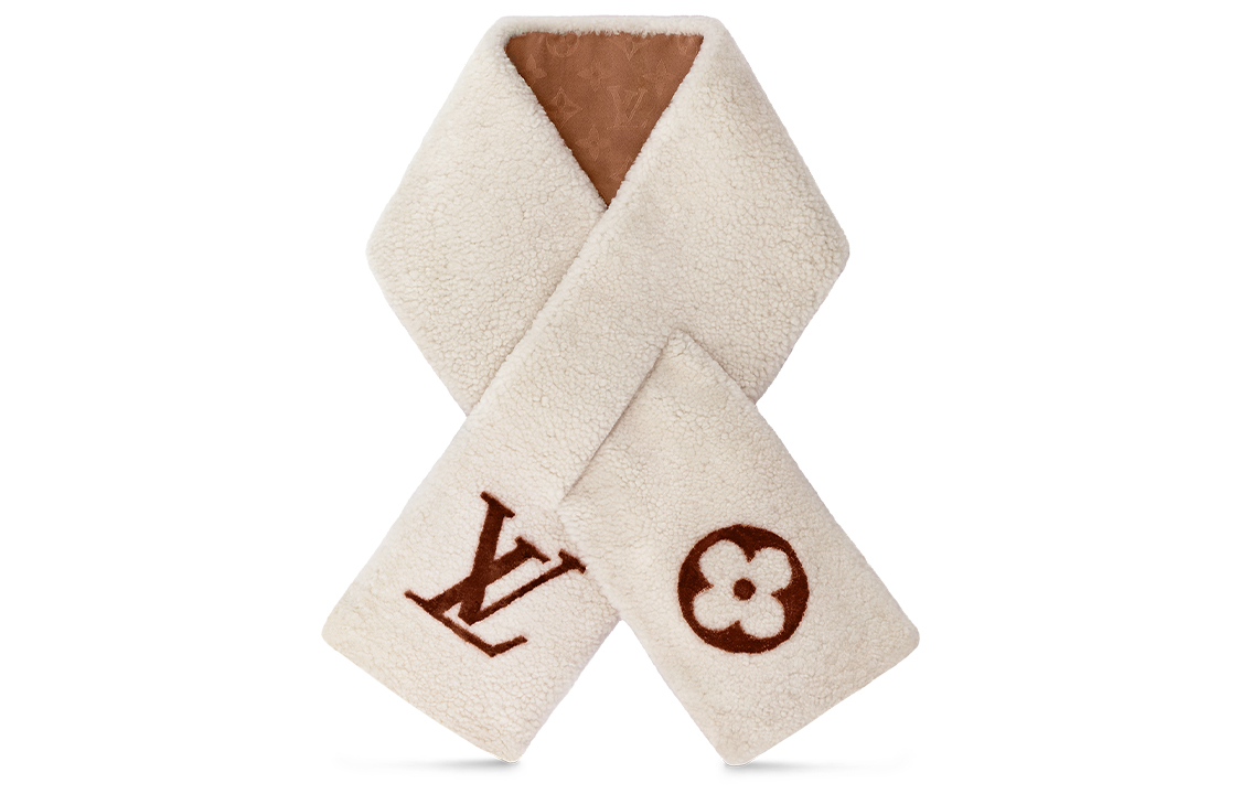 Louis Vuitton Shearling Logo Scarf Beige Unisex Winter Couple Style M77055 圖 2