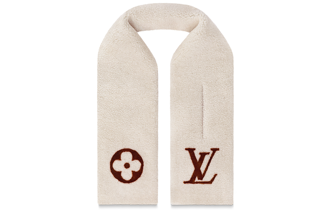 Louis Vuitton Shearling Logo Scarf Beige Unisex Winter Couple Style M77055 圖 4