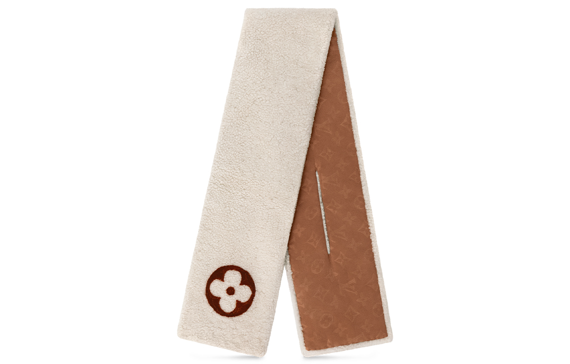 Louis Vuitton Shearling Logo Scarf Beige Unisex Winter Couple Style M77055 圖 5