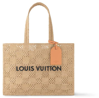 路易威登购物包MM棋盘格草编自然米色包袋 Buy 路易威登购物包MM棋盘格草编自然米色包袋