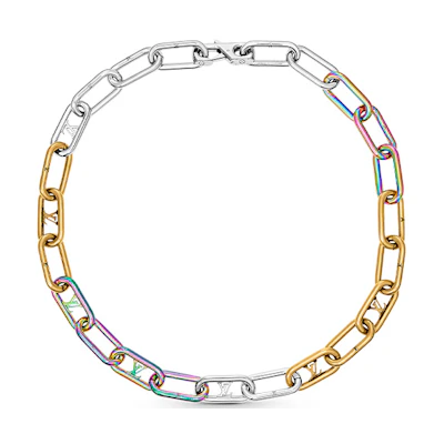 LOUIS VUITTON Signature Colorful Cuban Chain Silver Necklace Unisex M80177