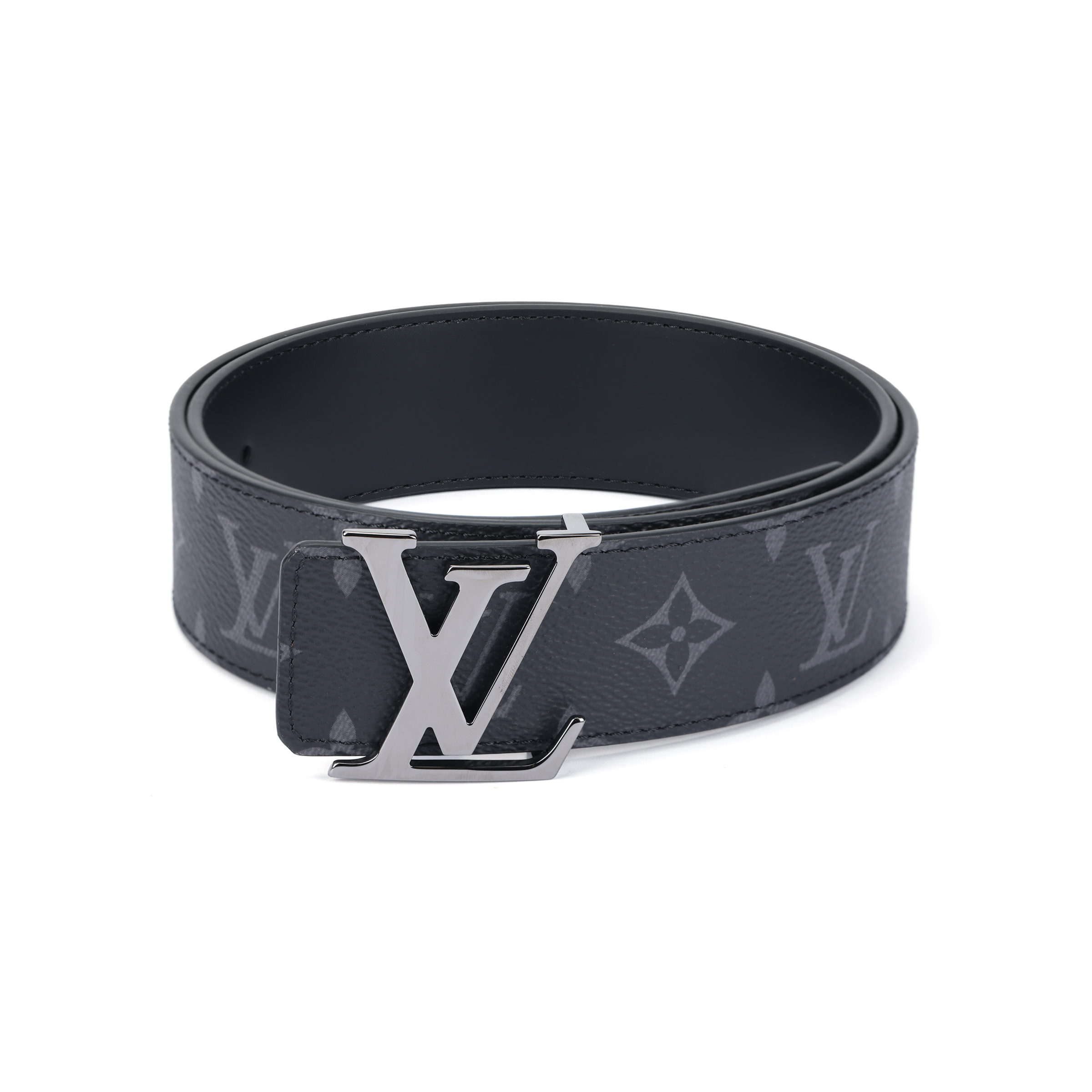 LOUIS VUITTON Silver-Grey Leather & Canvas Reversible Belt 4cm M9043