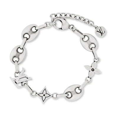 LOUIS VUITTON Silver Bracelet 925 Sterling Silver Patchwork Design. M03187
