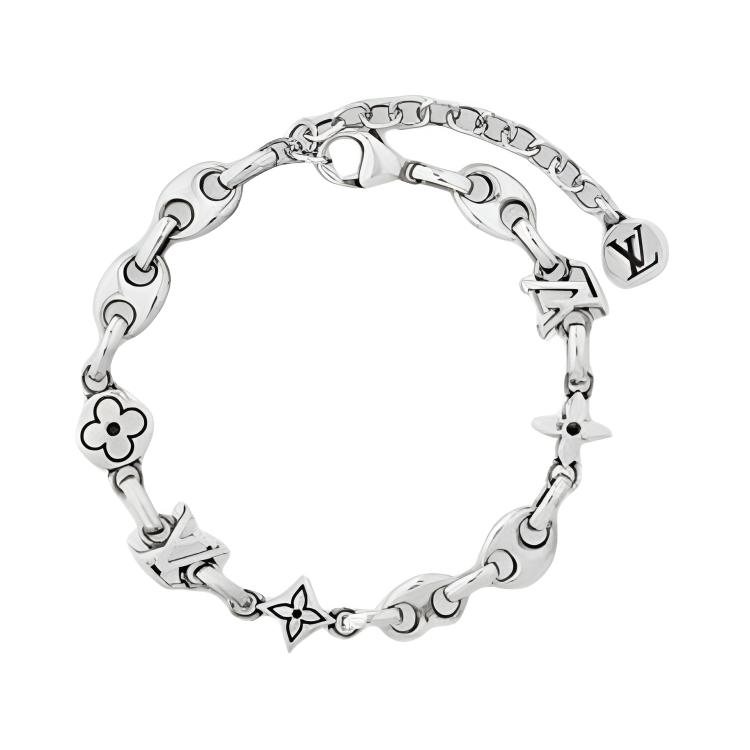 LOUIS VUITTON Silver Bracelet for Men Original Solid Design Silver Color M02743