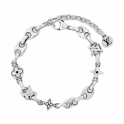 LOUIS VUITTON Silver Bracelet for Men Original Solid Design Silver Color M02743